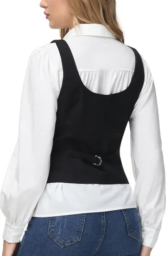 Vista 4 de KANCY KOLE Chalecos de moda con doble botonadura para mujer, chaleco elegante, casual, versátil, chaleco vintage con botones, tallas S-XXL