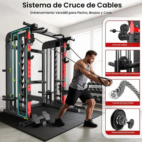 Vista 2 de pooboo Máquina Smith Power Cage con sistema de cable para sentadillas