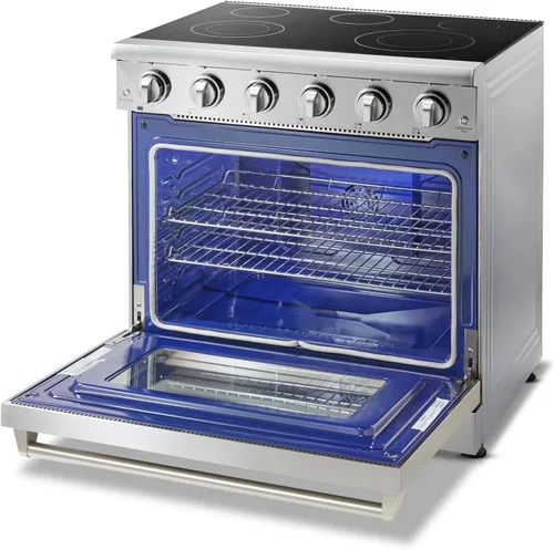 Vista 2 de THOR Kitchen Cocina eléctrica independiente de 36 pulgadas con horno de convección en acero inoxidable - Modelo HRE3601