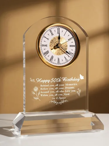 Vista 7 de DEEWISH Reloj de escritorio de cuarzo para regalo de 50 cumpleaños, elegante decoración de bendición para el hogar para padres, abuelos, amigos