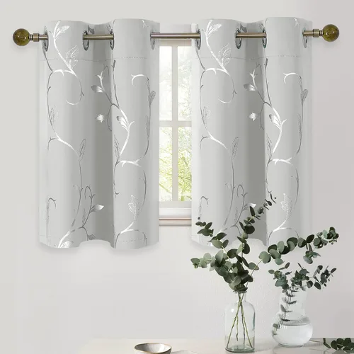 Vista 81 de BUHUA Juego de 2 paneles de cortinas opacas con estampado de vid plateada, cortinas con aislamiento térmico para oscurecer la habitación