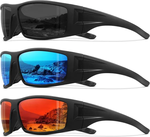 Vista 27 de Gafas de sol deportivas polarizadas para hombres y mujeres con marco irrompible para ciclismo, pesca, lentes envolventes, protección UV400