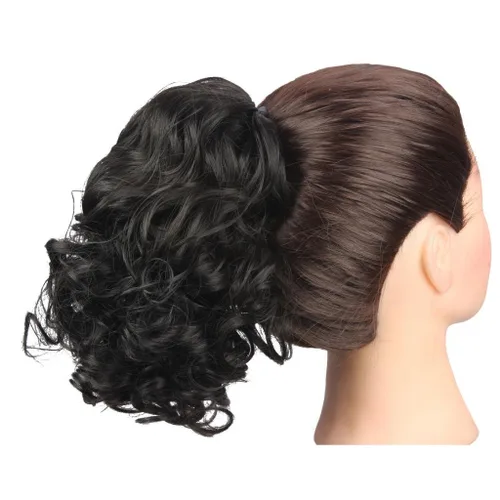 Vista 3 de Postizo de cabello sintético rizado, medida media y larga, de Weken, Negro