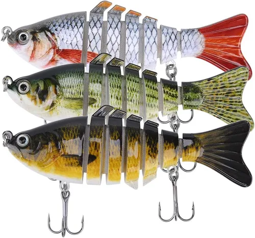 Vista 8 de Señuelos de pesca realistas para lubina, trucha, lucioperca, pez depredador, cebos realistas de peces multiarticulados, kits de aparejos de pesca