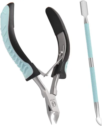 Vista 9 de IVON - Cortadora de cutículas profesional, cortador de cutículas antideslizante de acero inoxidable, pinza azul