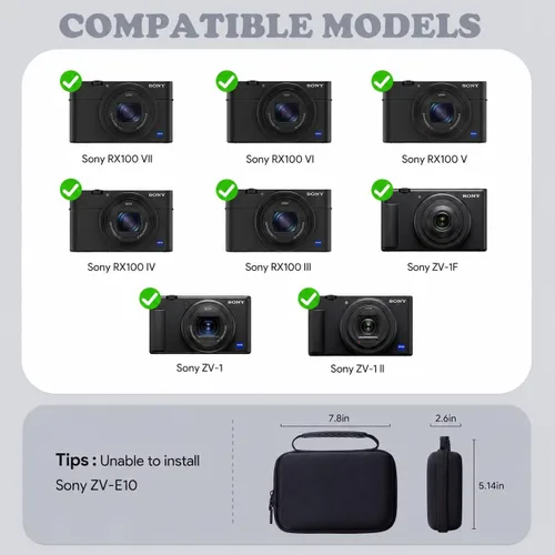 Vista 3 de XANAD Estuche de viaje para cámara Sony ZV-1F / ZV-1 / ZV-1 II con kit de accesorios Vlogger, trípode (GP-VPT2 BT) y micrófono, con correa