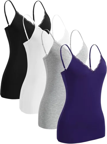 Vista 12 de Rosyline - Camiseta de tirantes con cuello en V para mujer, camisola de encaje ajustable, camiseta interior de tirantes de espagueti, tops