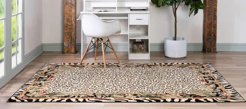 Vista 3 de Unique Loom Wildlife Collection - Alfombra de área inspirada en animales con bordes de guepardo, 3 pies 3 pulgadas x 5 pies 3 pulgadas, marfil/negro