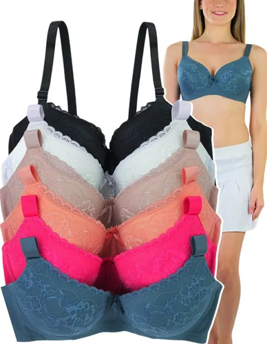 Vista 12 de ToBeInStyle Paquete de 6 sujetadores acolchados de estilo clásico con aros para mujer