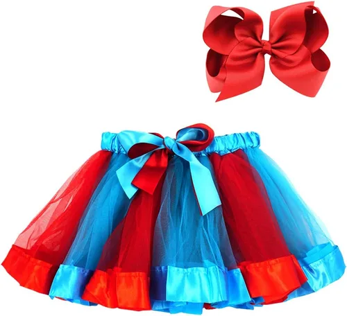 Vista 9 de BGFKS Falda tutú de tul de ballet en capas para niñas pequeñas con lazos coloridos para el cabello Azul
