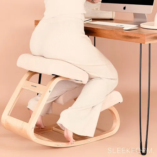 Vista 2 de Austin - Silla arrodillada, color blanco y lino de invierno, mecedora, hogar Diseño ergonómico de oficina, para sentarse activamente, cojines