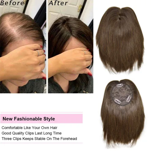 Vista 6 de Cabello humano de 18 pulgadas de largo, con clips en la parte superior de extensiones con flequillo (613# rubio claro blanqueado)