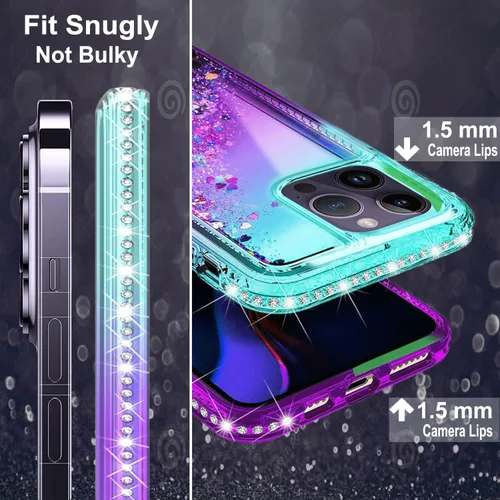 Vista 3 de STARSHOP Funda compatible con iPhone 14 Pro Max, con [protector de pantalla de vidrio templado incluido] Funda de diamante de arena movediza