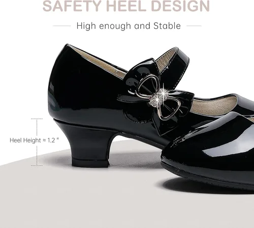 Vista 6 de Dufannie Zapatos de vestir para niñas, zapatos de tacón bajo de princesa, zapatos planos con purpurina para bodas y fiestas