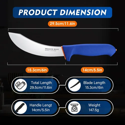 Vista 5 de DRAGON RIOT Cuchillo de desollar de 6 pulgadas, cuchillo de carnicero de carne para carne de res y procesamiento, cuchillo de cocina de acero