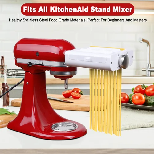 Vista 3 de RETHONE Accesorio para hacer pasta para batidoras de pie KitchenAid, juego de accesorios de pasta 3 en 1, incluye rodillo de pasta, cortador