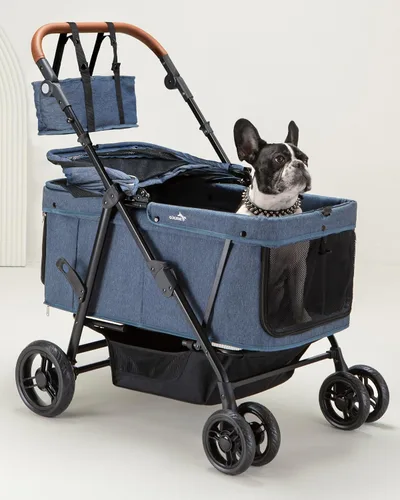 Vista 11 de Cochecito para perros grandes y medianos (20-132 libras), cochecito para mascotas para 2 perros pequeños, extra grande, resistente, plegable y Azul
