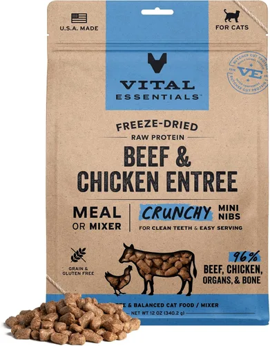 Vista 21 de Vital Essentials Alimento liofilizado para gatos, carne cruda y pollo crujientes Mini nibs Comida completa o cobertura 96% carne de res, pollo