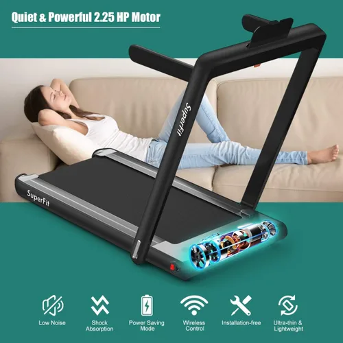 Vista 8 de GYMAX Caminadora Compacta, Caminadora Plegable de Doble Pantalla de 2.25HP para el Hogar con Control Remoto/Aplicación Inteligente, Caminadora
