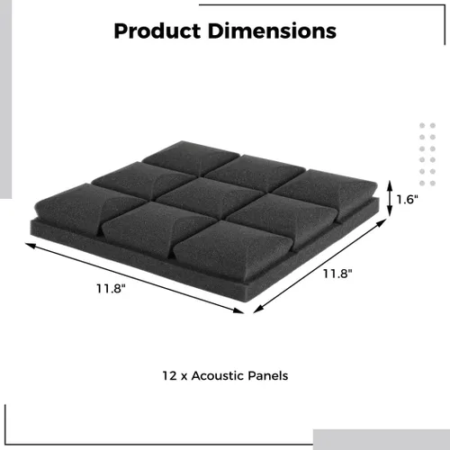 Vista 6 de High Density Acoustic Sound Foam Panel, Twelve Packs Soundproof Wall Panels, Noise Reducing Foam for Recording Studio Home Wall, 12 X 12 X 2 in