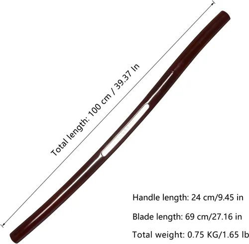 Vista 2 de Espada forjada hecha a mano, espada samurái, espiga completa, acero inoxidable, ahuecada, letras rojas, accesorios de espada Katana no afilada