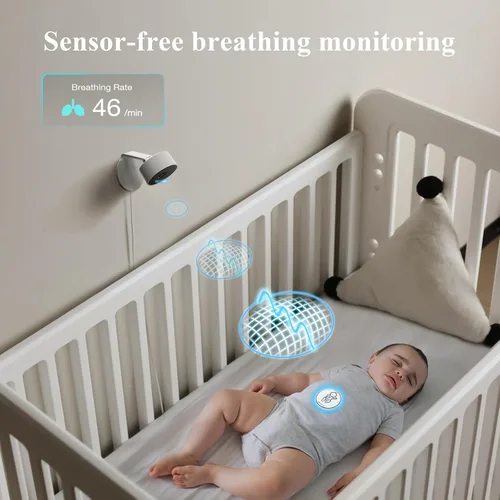 Vista 3 de Sense-U Monitor de cámara AI para bebé con detección de movimiento de respiración de sueño sin sensores, cámara de video inteligente de seguridad
