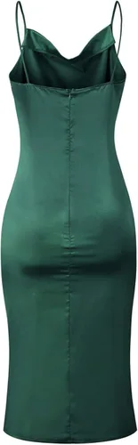 Vista 4 de xxxiticat - Vestido con tirantes delgados, de satén, sin mangas, para cócteles, playa y fiestas, con cuello caído, vestido de longitud media