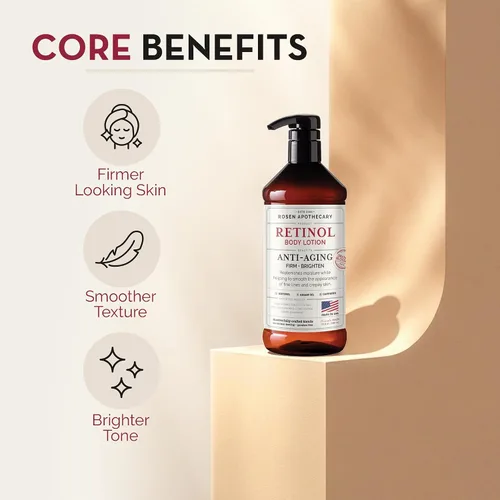 Vista 3 de Rosen Apothecary - Loción corporal de retinol antienvejecimiento para piel crepey, la cafeína reafirma y aprieta la piel envejecida, aumenta