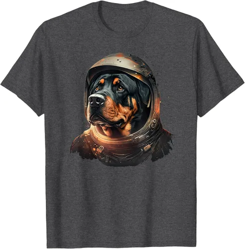 Vista 26 de Divertida camiseta Rottweiler con diseño de astronauta rottweiler en galaxia espacial, Negro