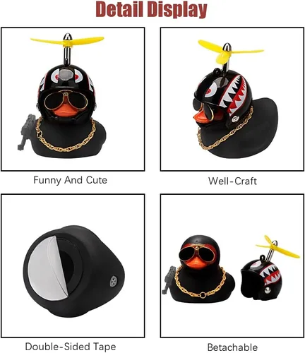 Vista 3 de wonuu Adornos de pato de goma para tablero de automóvil, juego de decoraciones de pato rosa con casco de hélice, lentes de sol, cadena dorada