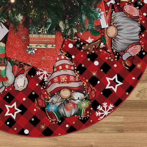 Vista 11 de Falda de árbol de Navidad, falda de árbol de Navidad, gnomos con purpurina, copo de nieve, falda de árbol de invierno de 36 pulgadas para decoración