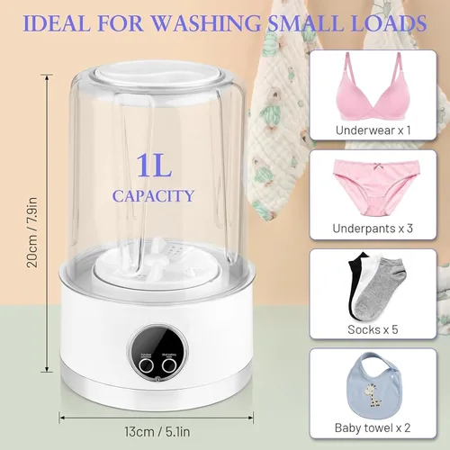 Vista 7 de Mini lavadora – Máquina de ropa interior de 1 litro, herramienta de limpieza de sujetadores suaves, unidad eficiente de doble modo, dispositivo