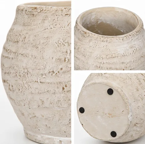 Vista 4 de Briful Jarrón rústico de cerámica de 5 pulgadas, jarrones con textura vintage desgastada, 3.5 pulgadas de boca ancha, jarrón de cerámica para ramas