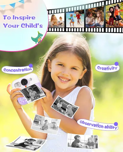 Vista 3 de Cámara de impresión instantánea, regalos de cumpleaños para niños y niñas, cámara de video digital HD 1080P para niños, juguetes para niñas de 4 a