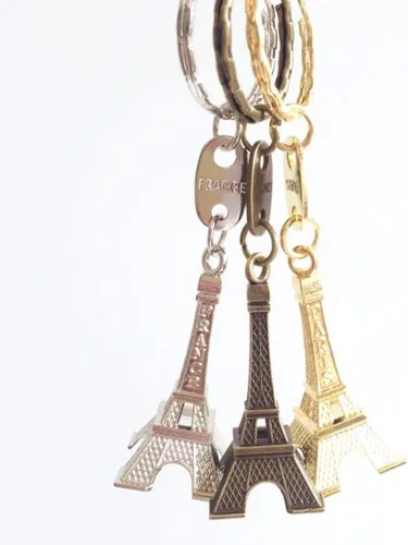 Vista 7 de Gatuida 12 llaveros de la Torre Eiffel, estilo retro de la Torre Eiffel, decoración de llaves CAE (doradoplatabronce)