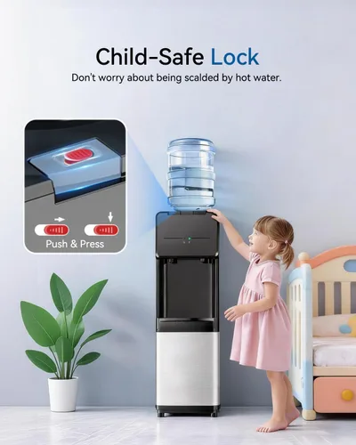 Vista 4 de Feelfunn Dispensador de agua de carga superior para botellas de 3 o 5 galones, dispensador de agua fría y caliente, dispensador de enfriador de agua