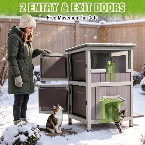 Vista 7 de GUTINNEEN Heated Outdoor Cat House Weatherproof, Insulated Liner, Outside