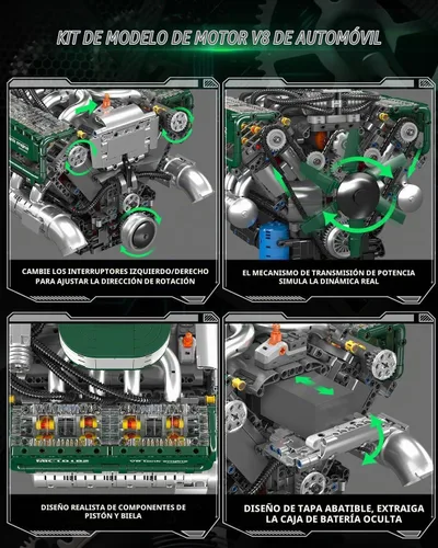 Vista 4 de Mould King 10182 Juegos de Bloques de Construcción de Motor V8, Kit de Modelo de Motor de Tanque MOC V8 con Batería y Motor, Juguetes