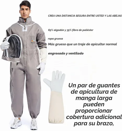 Vista 5 de ANDES Traje de apicultor de polialgodón a prueba de picaduras para hombre y mujer