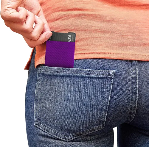 Vista 6 de Modern Carry Tarjetero elástico minimalista, cartera minimalista ultra fina para hombres y mujeres, tarjetero de crédito y tarjetas de visita
