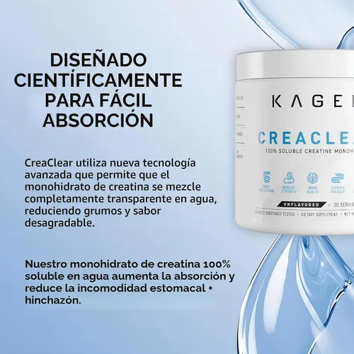 Vista 2 de Kaged CreaClear Creatine Monohydrate Powder Mezcla transparente y se disuelve completamente, sin grano Creatina micronizada premium para fuerza