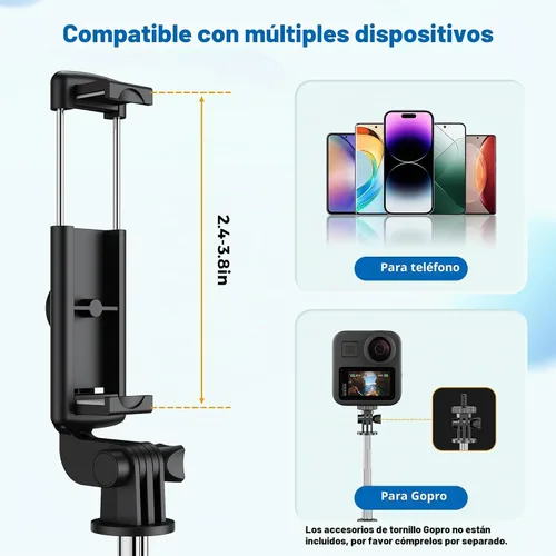 Vista 4 de Trípode para selfie, trípode retráctil para selfie stick con control remoto inalámbrico, para fotografía, transmisión en vivo, grabación de video