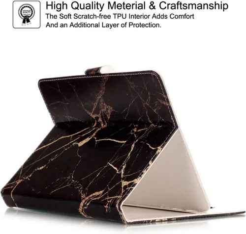 Vista 4 de NewShine - Funda universal de 7.0 pulgadas, diseño de mármol de flores de cuero sintético, plegable, con ranuras para tarjetas y bolsillo