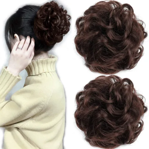 Vista 28 de 2 extensiones de cabello desordenado para moño (12) Banda de goma ondulada y rizada elástica para coleta de caballo