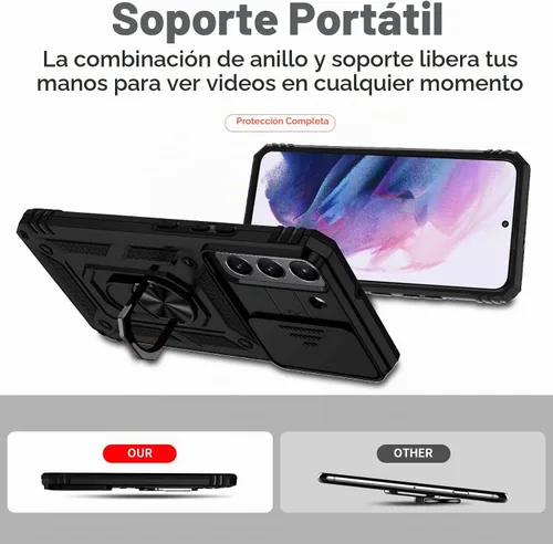 Vista 7 de Funda para Samsung Galaxy S22 con cubierta para lente de cámara, protector de pantalla HD, doble capa de grado militar, probada contra caídas