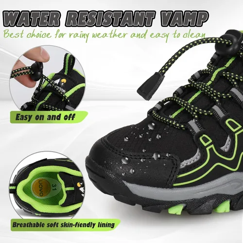 Vista 2 de UOVO Tenis para niños y niñas, para senderismo, correr, caminar al aire libre, tenis impermeables antideslizantes