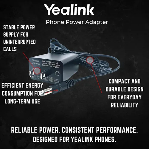 Vista 5 de Yealink - Adaptador de corriente de 5 voltios y 1.2 amperios, teléfonos compatibles con Yealink - T53, T53W, T26P, T27, T28P, T34W, T41P, T42G
