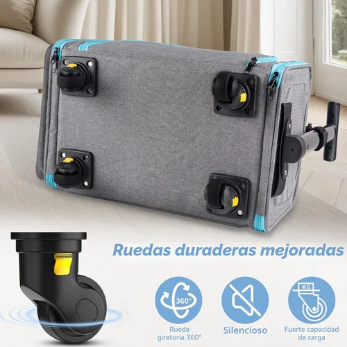 Vista 4 de Transportín rodante para mascotas con ruedas desmontables – 18x11x11 aprobado por TSA para aerolíneas Southwest Delta United American, bolsa