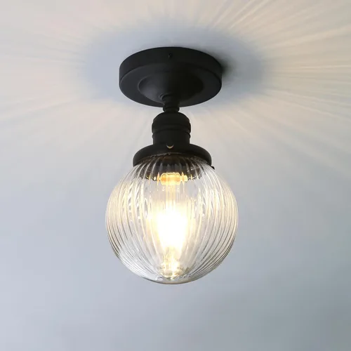 Vista 10 de Pathson Modern Semi Flush Mount Ceiling Light Fixture with Striped Globe Glass Shade, Industrial Ceiling Lighting Lamp for Living Room Foyer Hallway