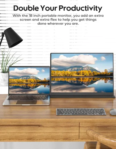 Vista 5 de Monitor portátil para juegos de 18", 2.5k 2560x1600, pantalla ancha 16:10, 100% sRGB, FreeSync, HDR, extensor de pantalla de computadora portátil